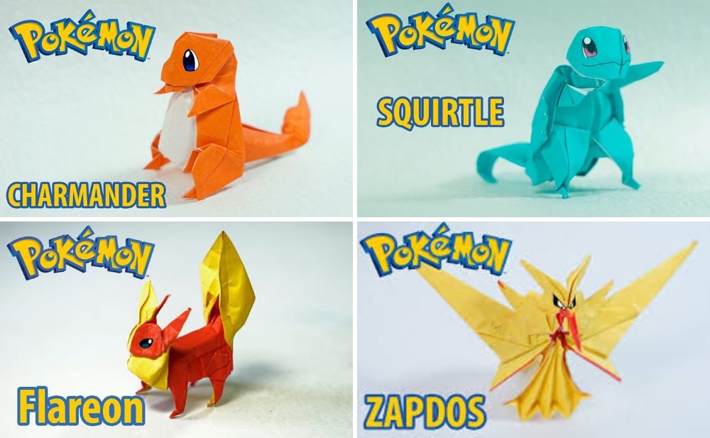 Japanese Craft Ideas - Pokemon Origami Charmander Squirtle Flareon Zapdos