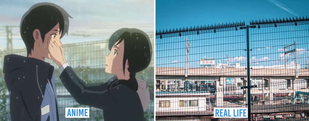 Real Life Anime Locations - hina and hodaka reunites outside Tabata Station