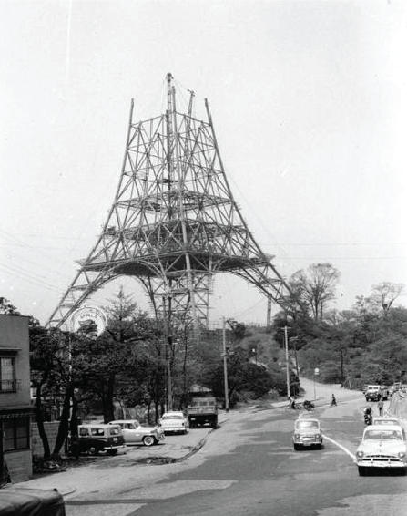 Japan Then And Now - tokyo tower in the midst of construction