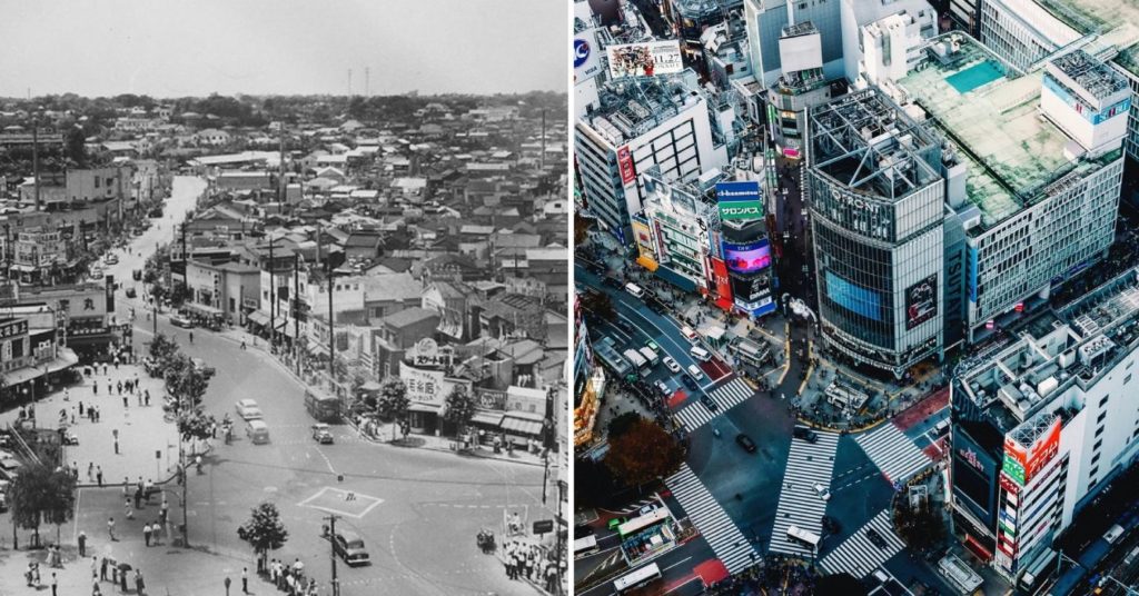 Japan Then And Now - shibuya crossing then and now