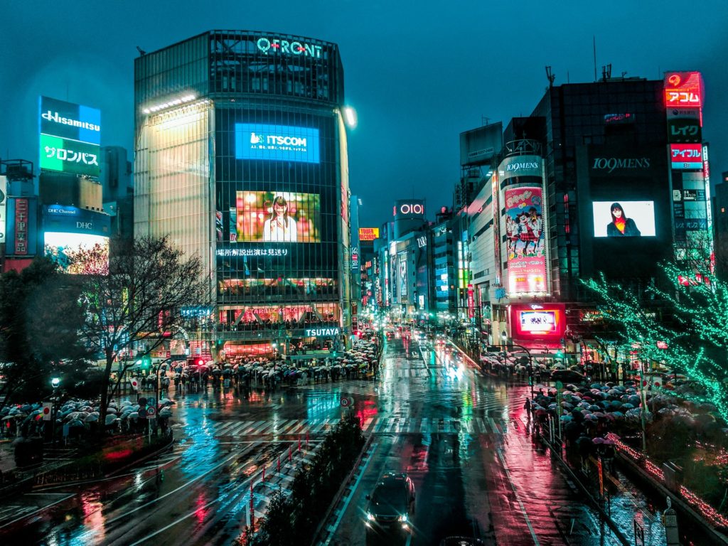 Japan Then And Now - shibuya crossing at night 