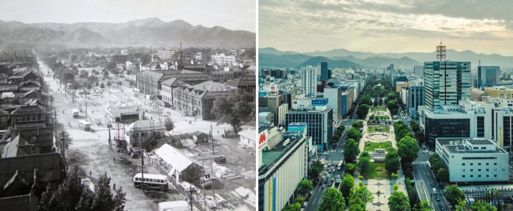Japan Then And Now - odori park then and now