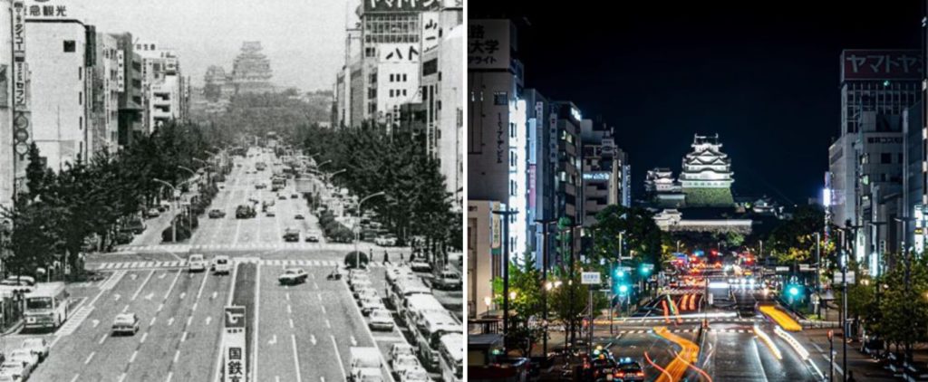 Japan Then And Now - himeji castle from afar then and now