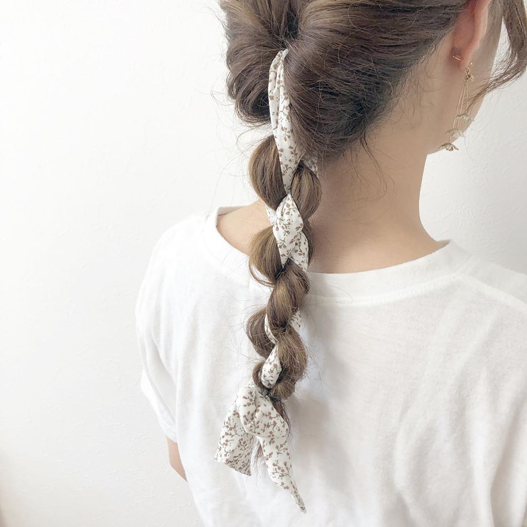 japanese hairstyles - braid with scarf