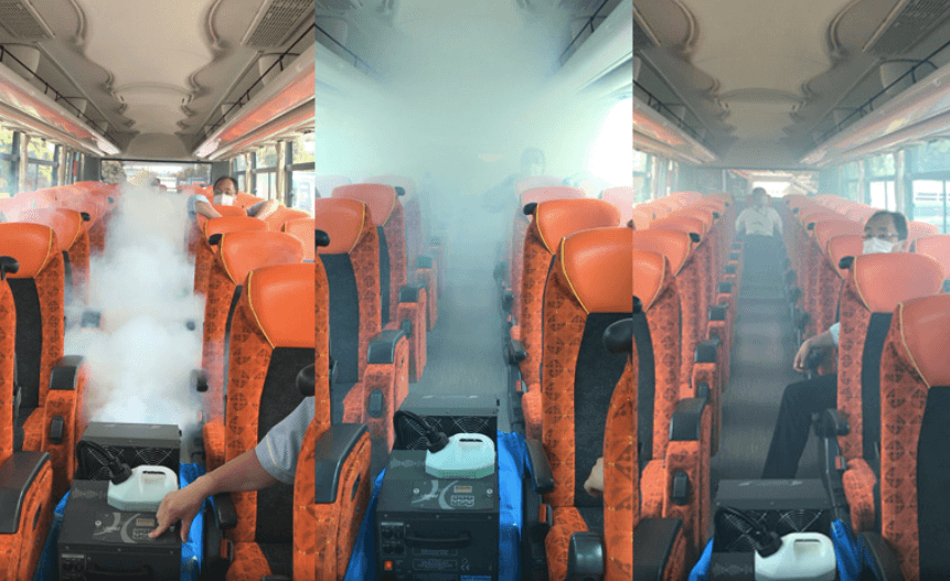 Japanese tour buses turned into maze - hato bus ventilation demonstration