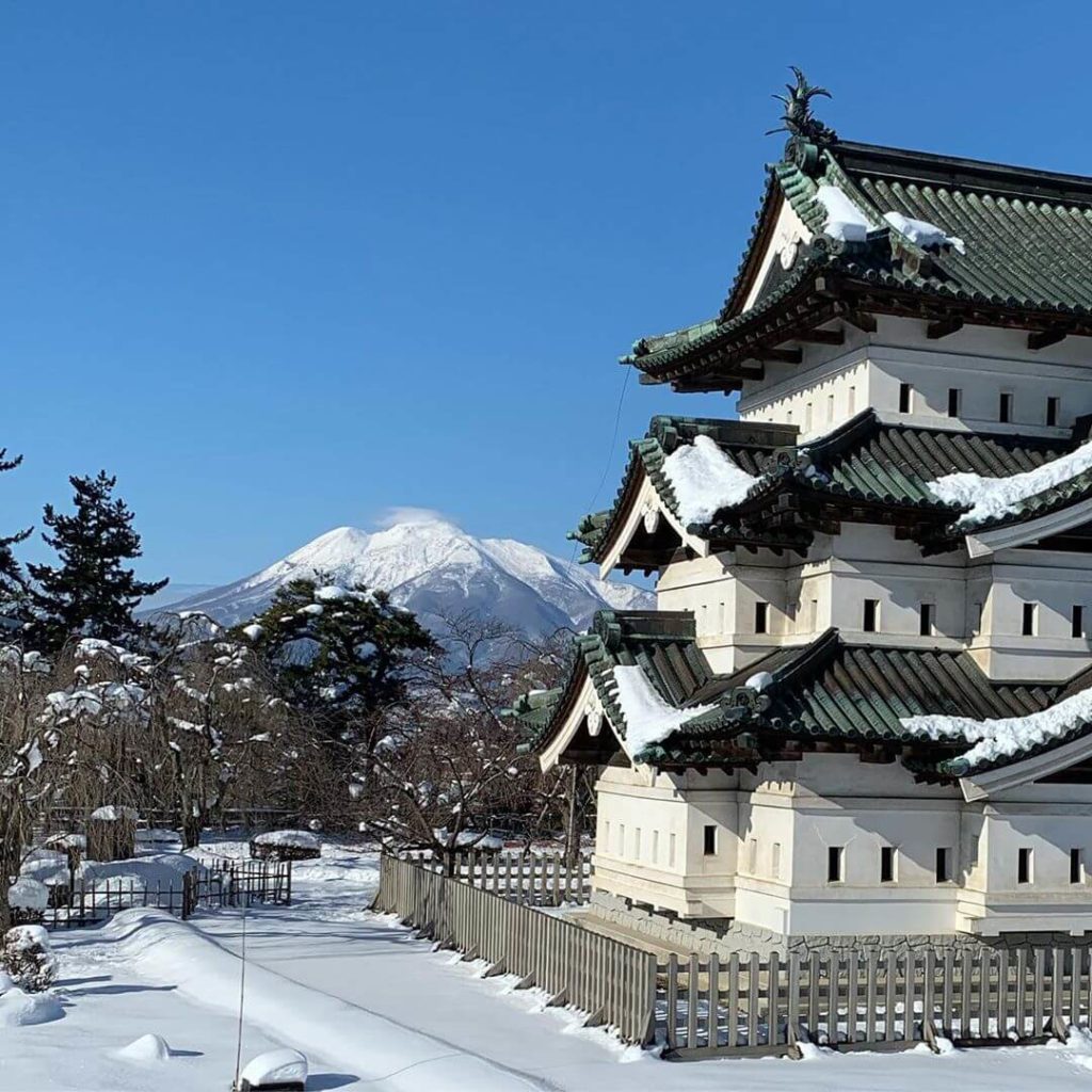 Mountains in Japan - view of mount iwaki from hirosaki castle 