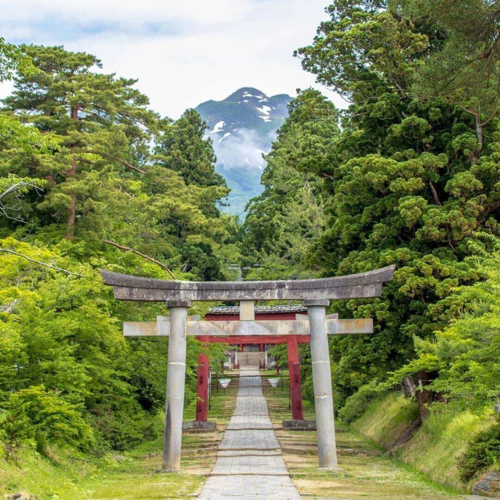 Mountains in Japan - iwakisan shrine at the foot of mount iwaki
