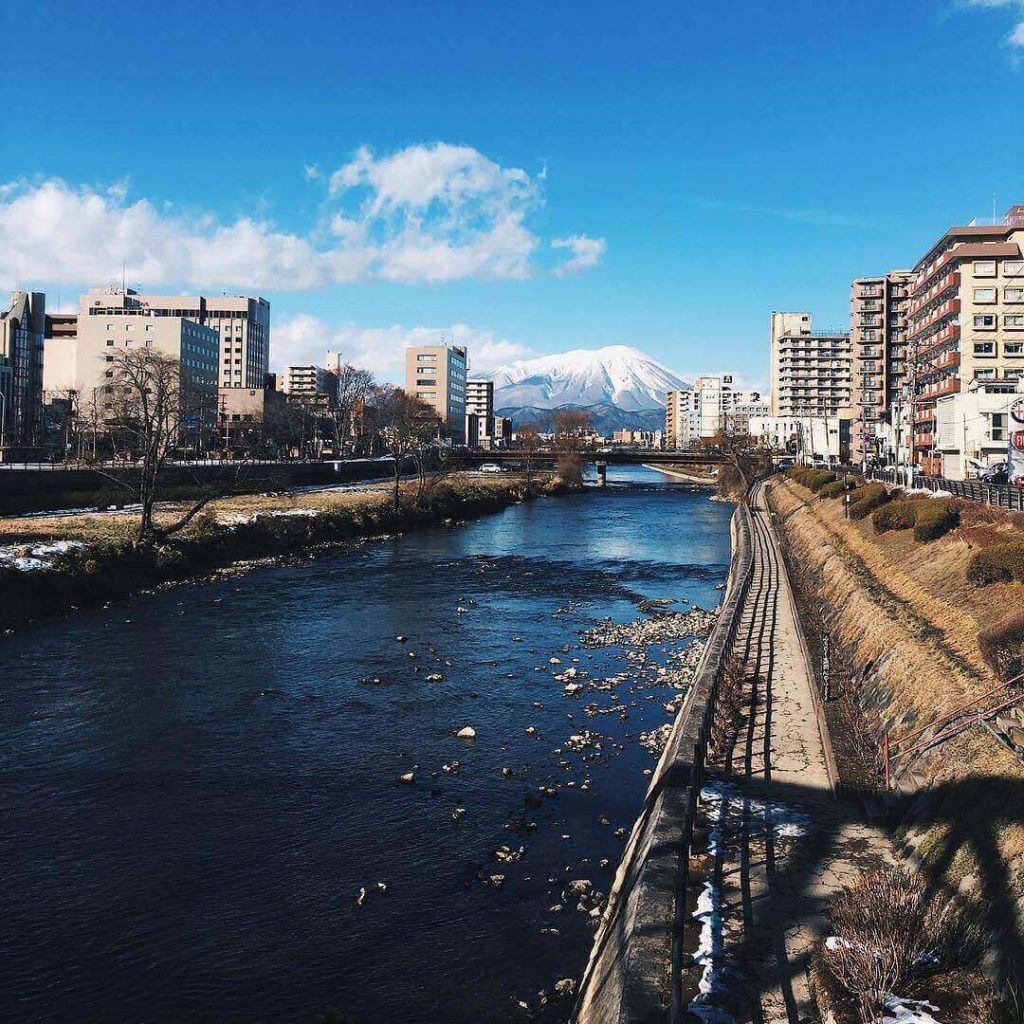 Mountains in Japan - Kitakami river and mount iwate