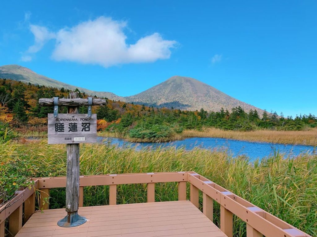 Mountains in Japan - view of Mount Hakkōda from Suirennuma Pond