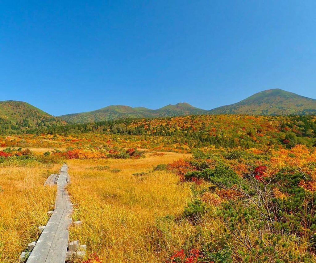 Mountains in Japan - view of Mount Hakkōda from Suirennuma Pond