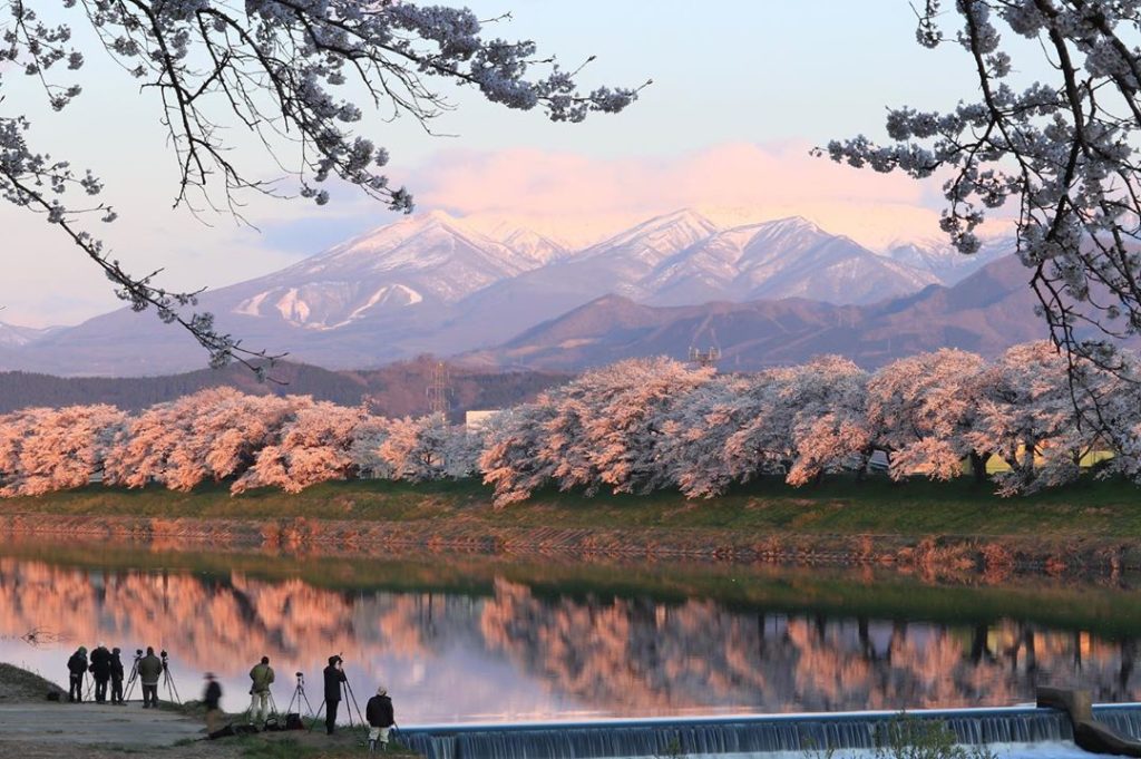 Mountains in Japan - view of Mount Zaō along the Shiroishi Riverbank