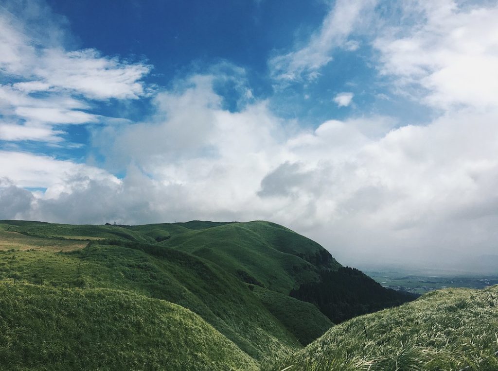 Mountains in Japan - view near Daikanbo, the prime viewpoint of Mount Aso. 