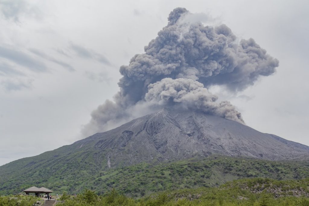 Mountains in Japan - sakurajima emits smoke