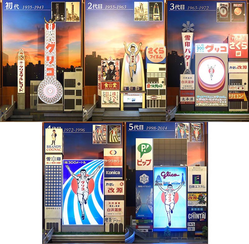 Mysteries in Japan - different generations of glico signboards