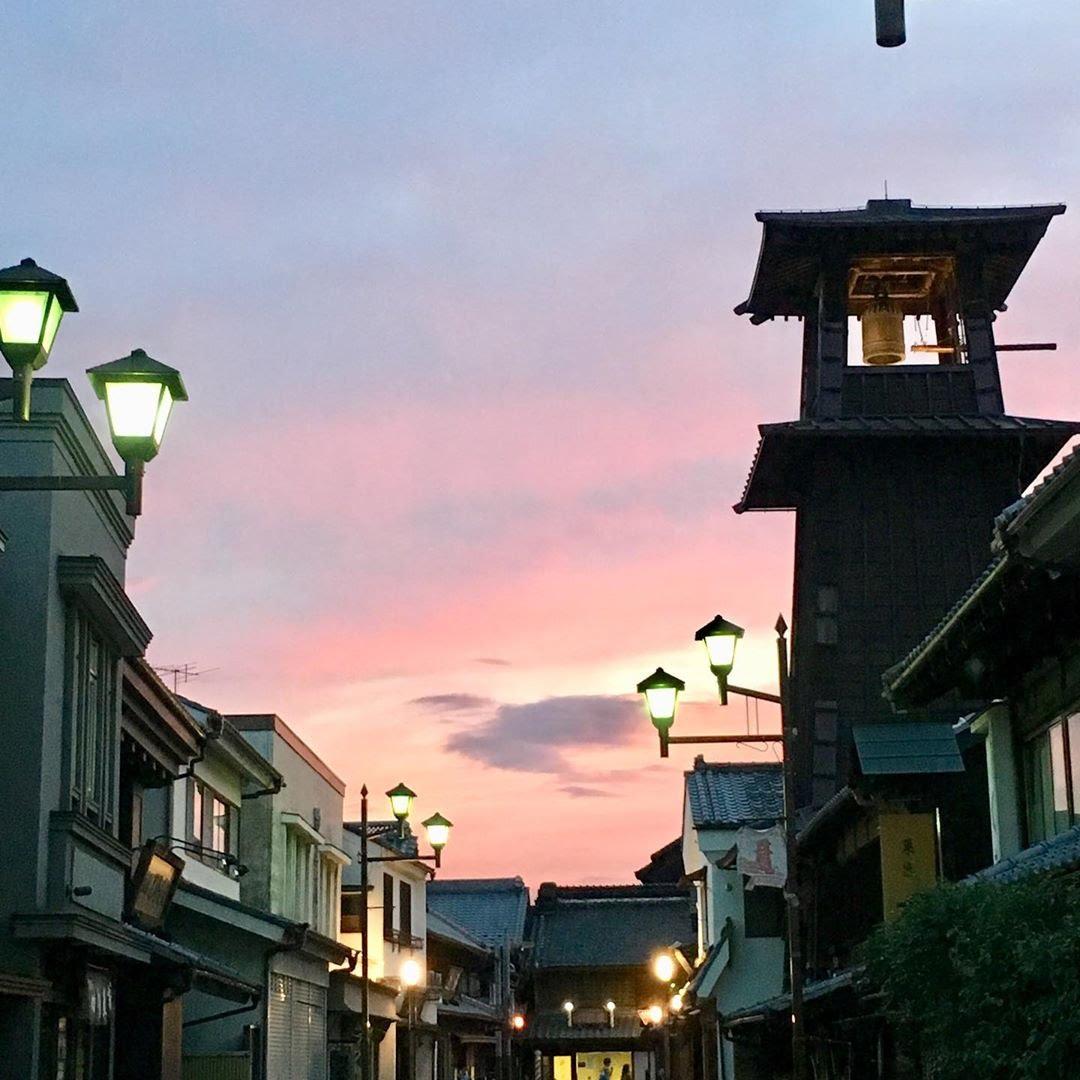 kawagoe - alley lined with shops and sunset
