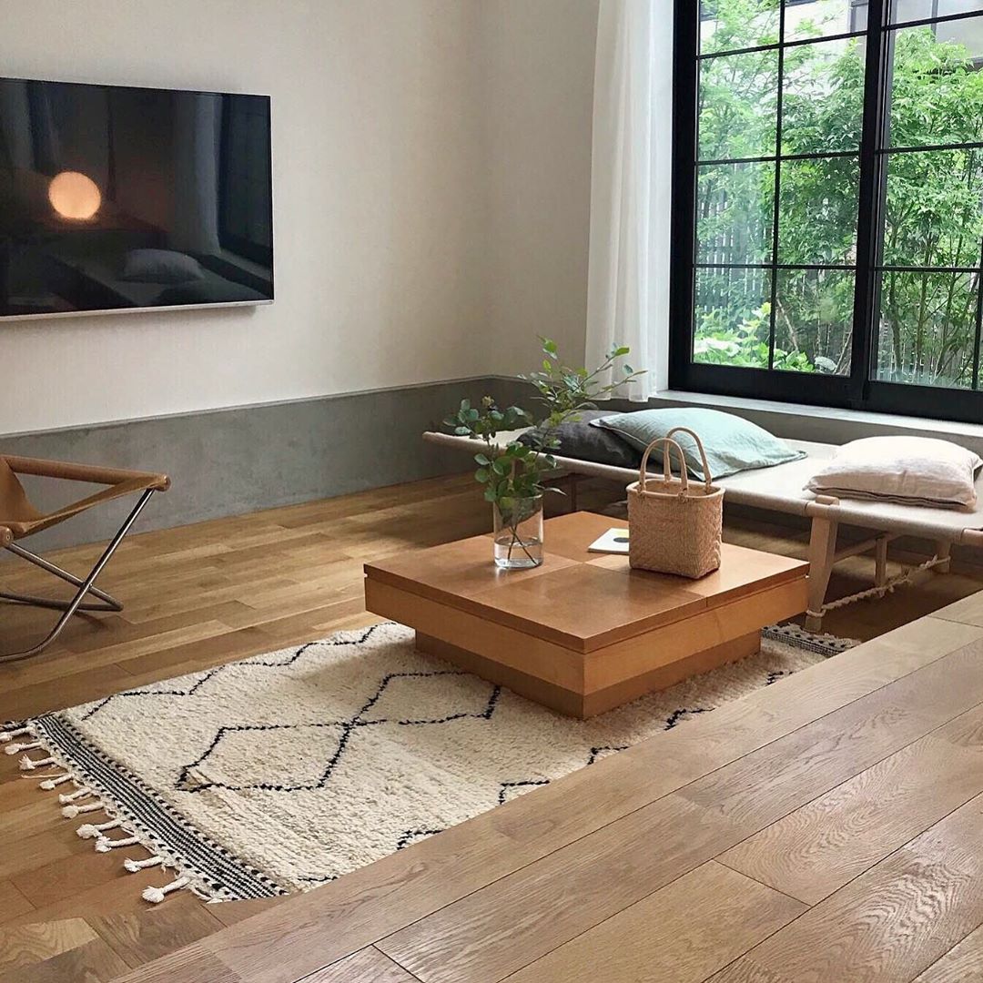japanese home decor - living room with different wood textures