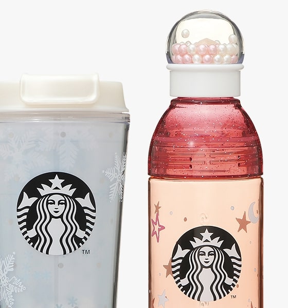 starbucks japan pastel christmas 2020 - tumbler and bottle with snow globe lid
