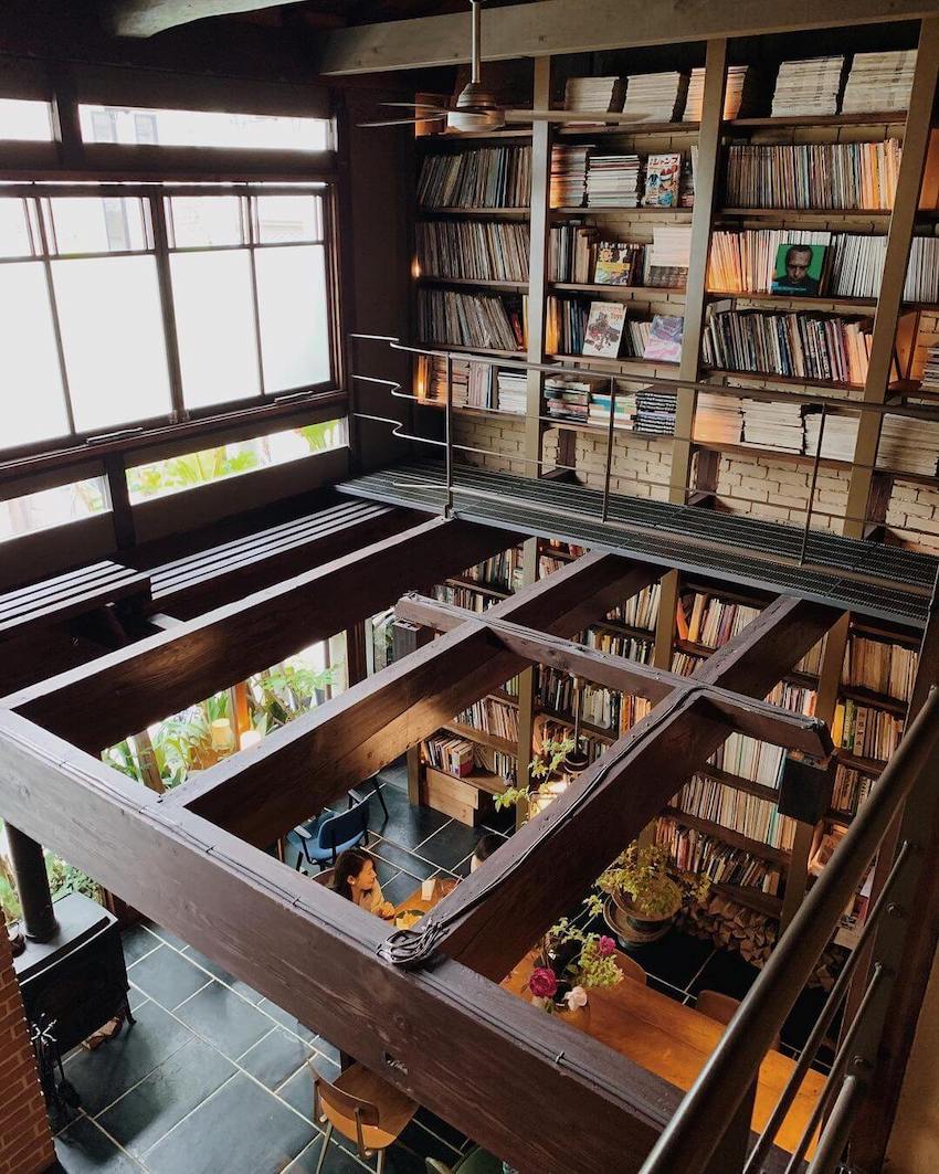 japan cafes heritage buildings - cafe bibliotic hello second floor