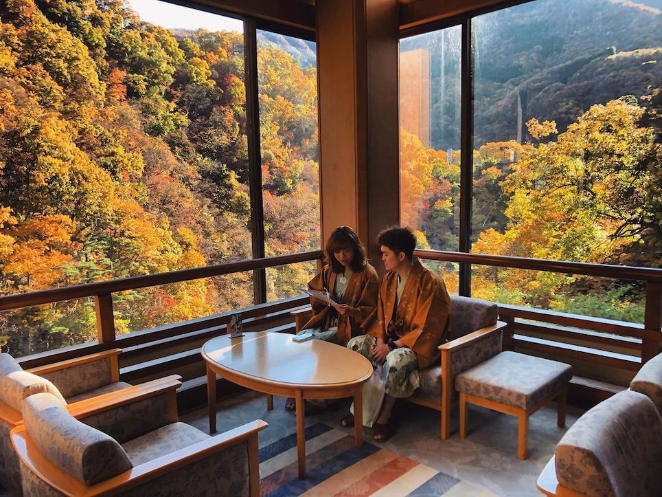 Demon Slayer Infinity Castle Ashinomaki Onsen Ookawaso - autumn views