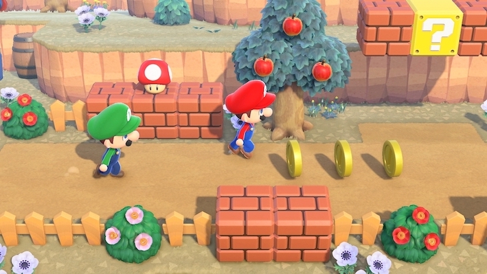 Animal Crossing Super Mario - island decorated as mushroom kingdom