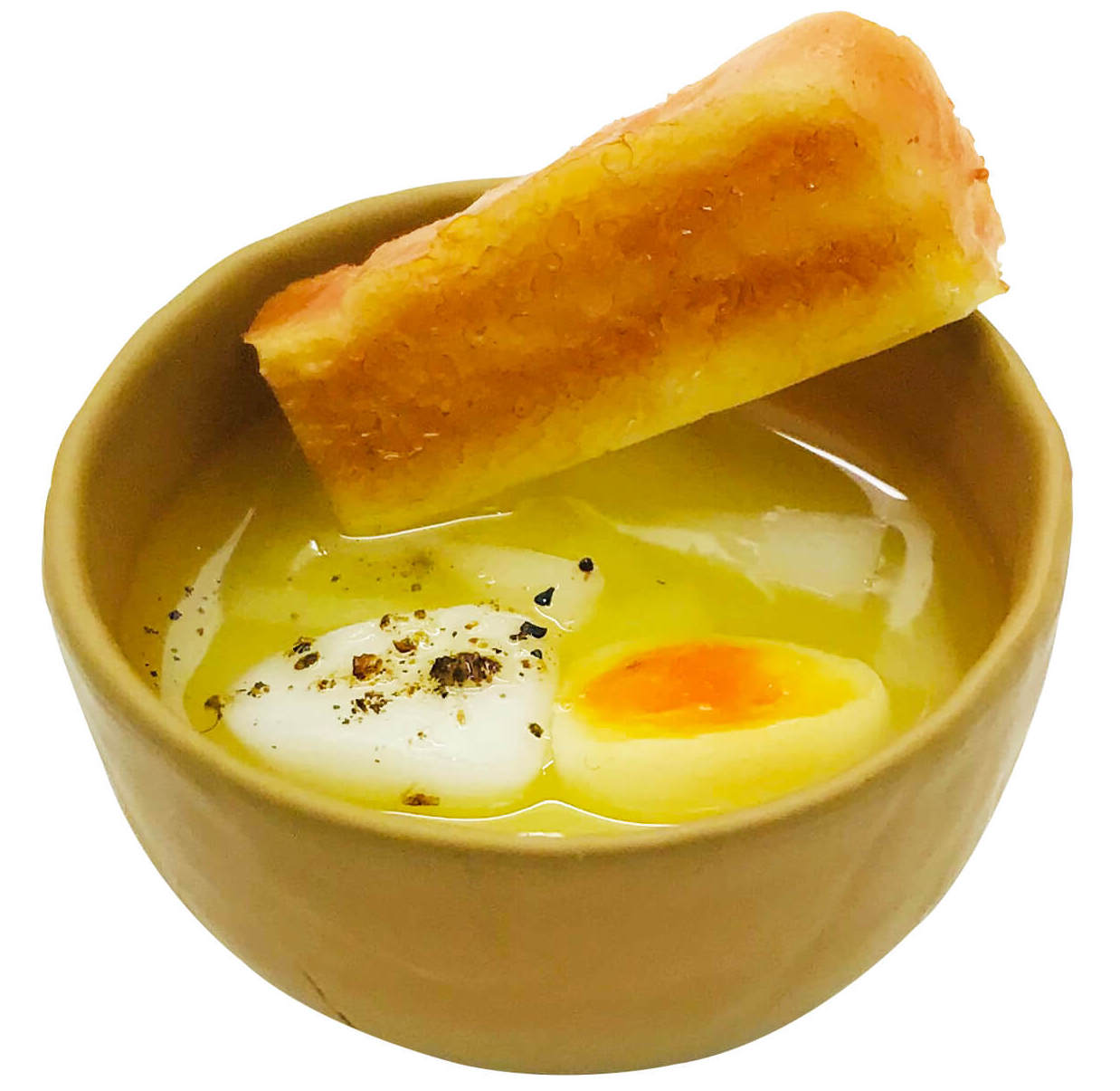 miso soup capsule toy - poached egg with onions