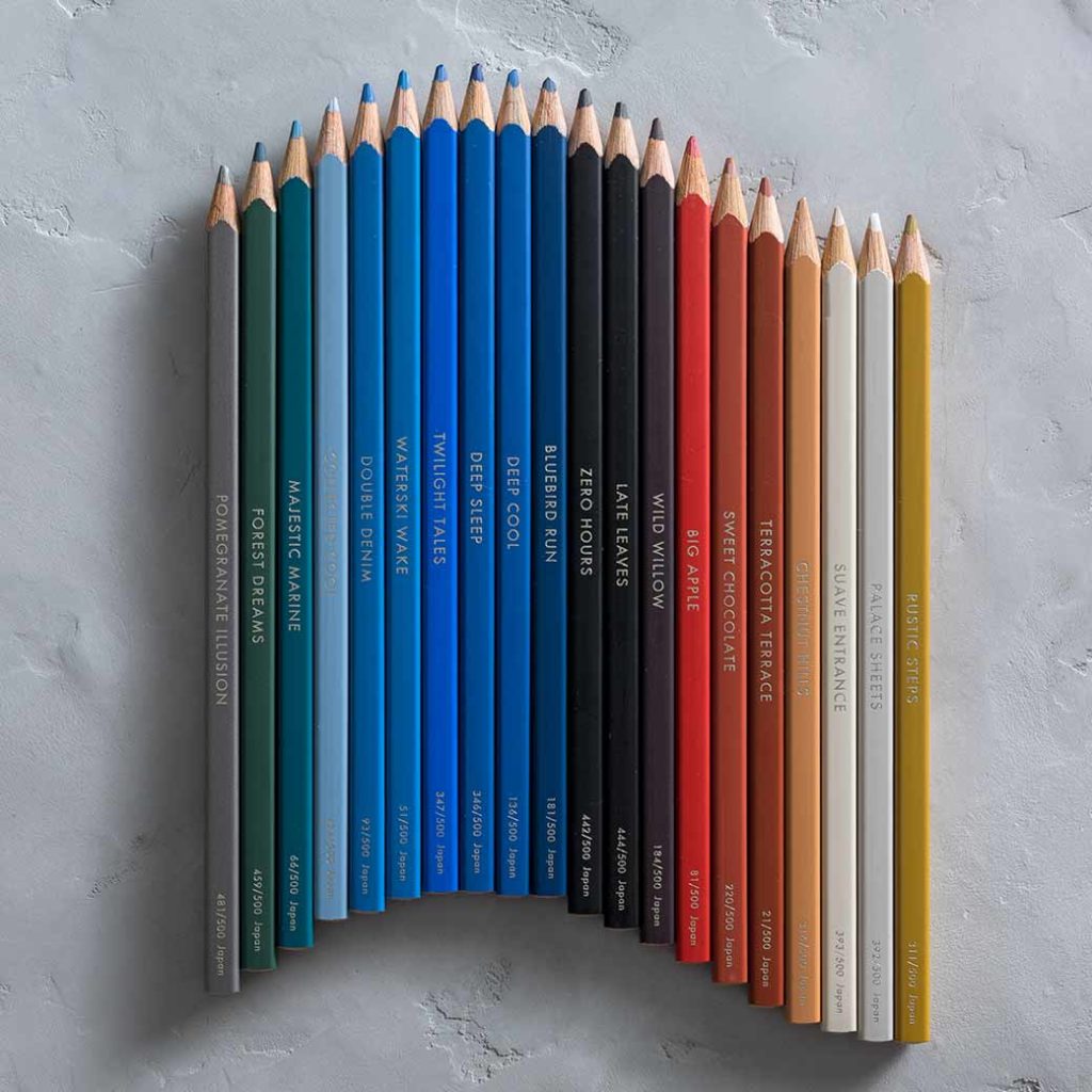 Felissimo Hokusai coloured pencils - coloured pencils arranged in a row