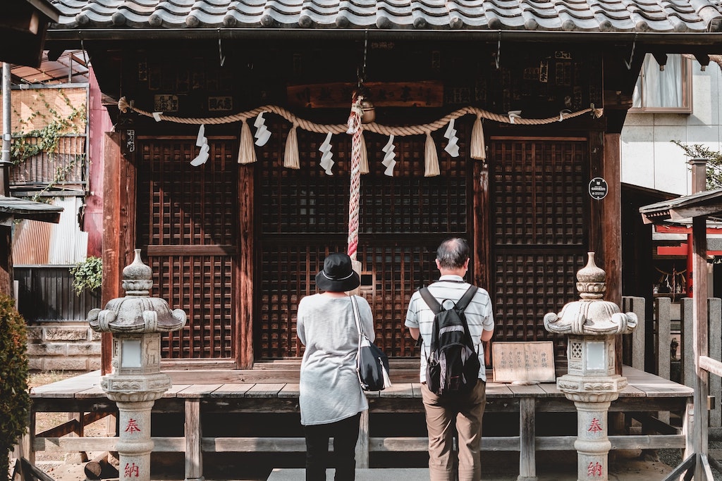 Praying at shrine