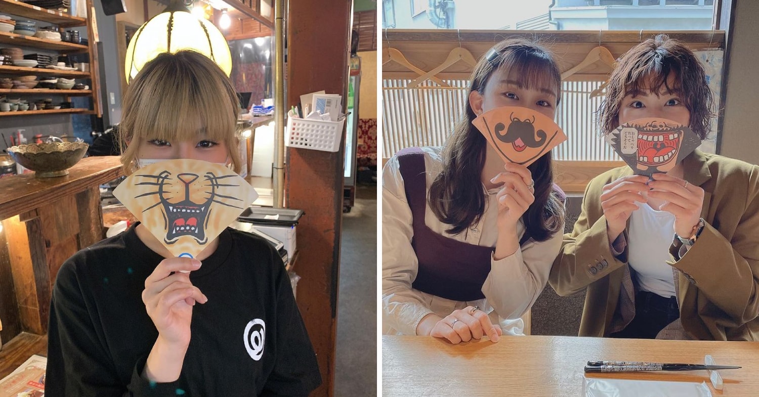 osaka governor eating masks - customers and staff with masks