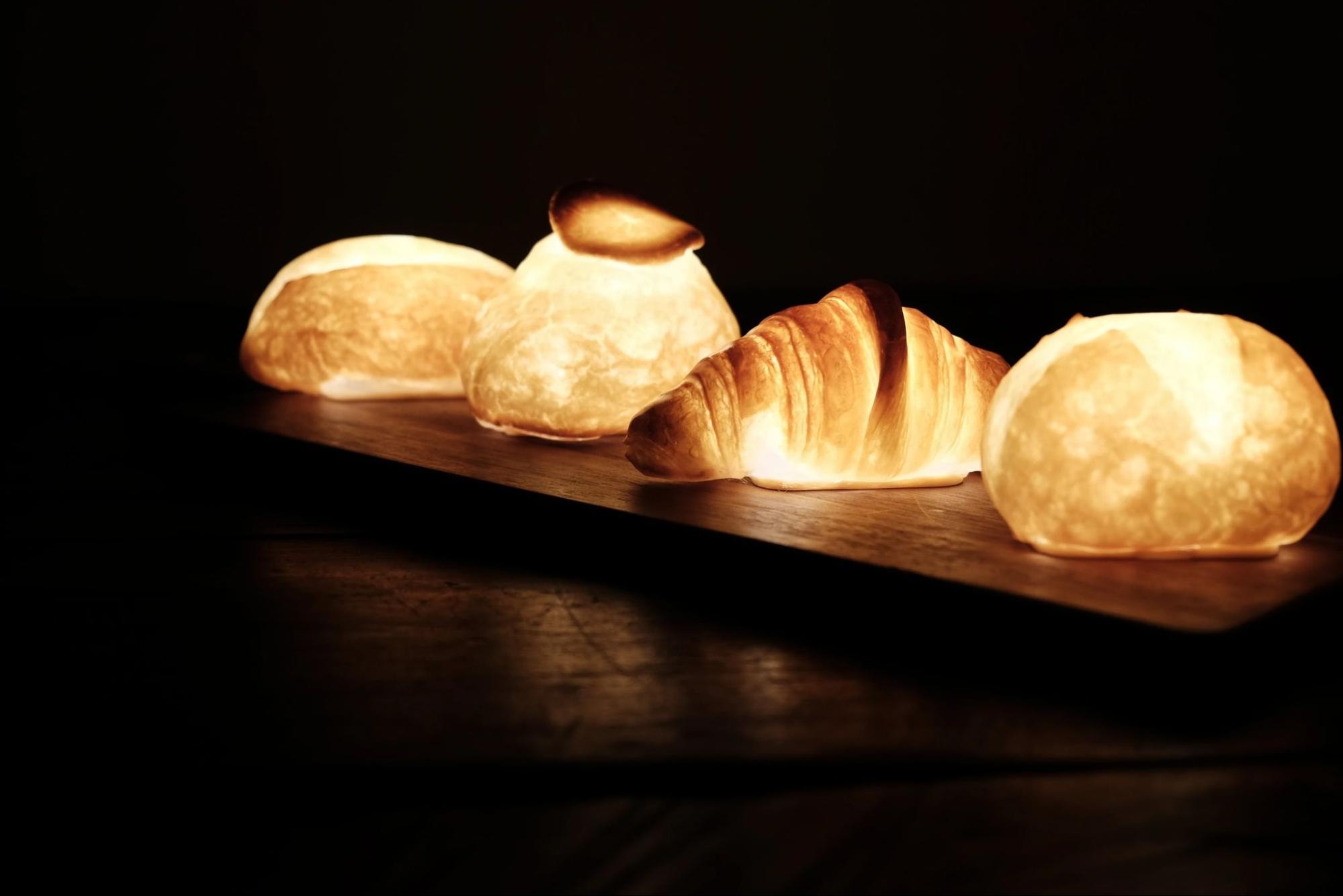 Lit bread lamps in the dark