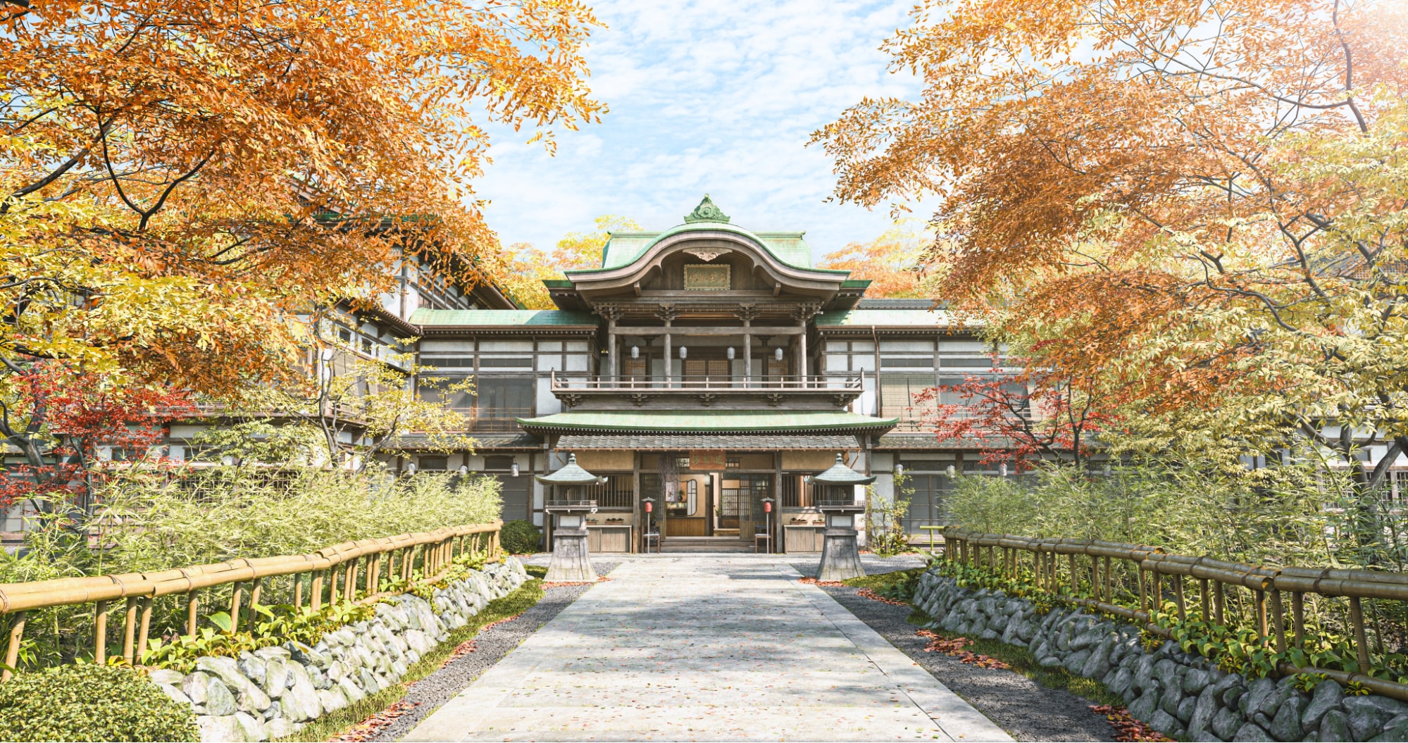 japanese cgi landscapes - traditional japanese inn