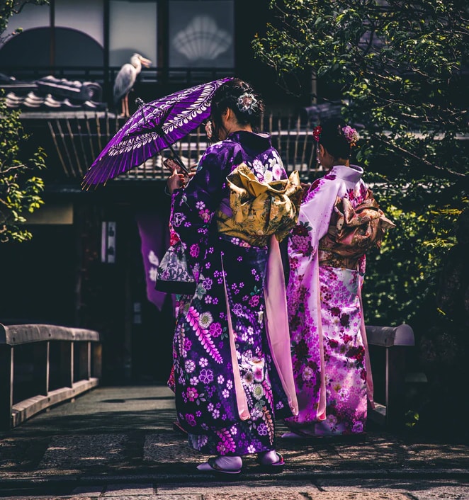 shibuya museum kimono - woman in purple kimono