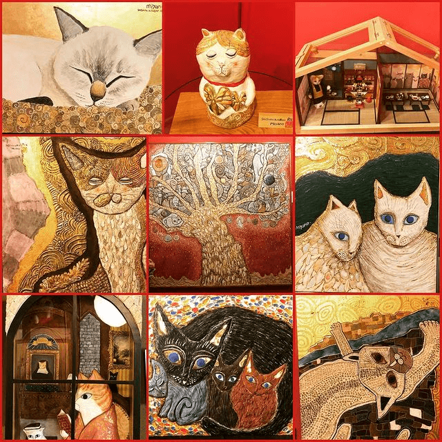 Japanese Cat Temple - paintings and figurines 