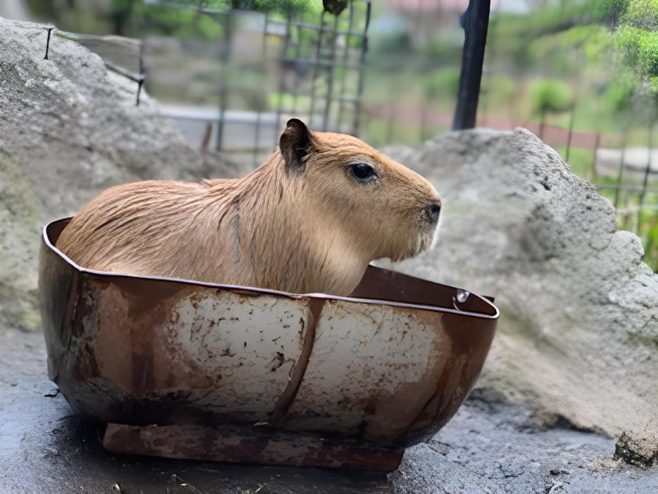 capybara onsen competition - poru soaking