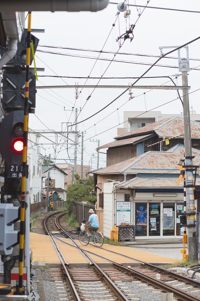 Cycling in Japan - railway crossing