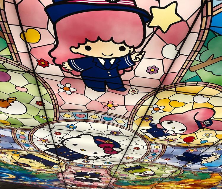 hello kitty train station - stained glass ceiling