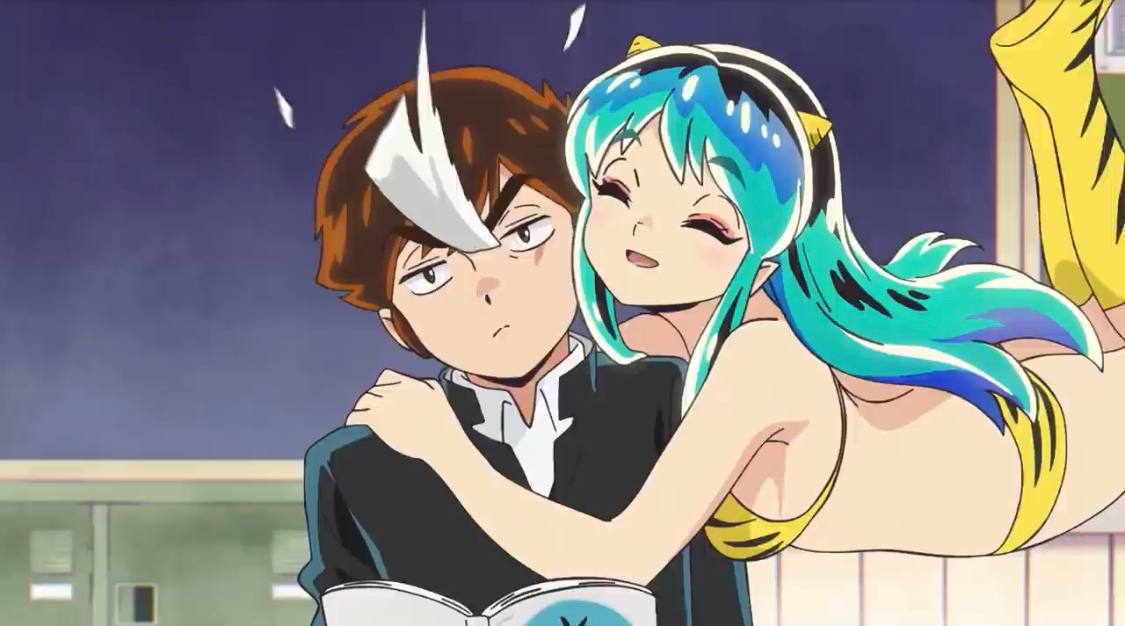 Fall 2022 anime - urusei yatsura lum hugging ataru moroboshi