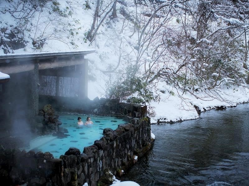 Tohoku Onsen Villages - Osawa Onsen's river-facing open-air bath