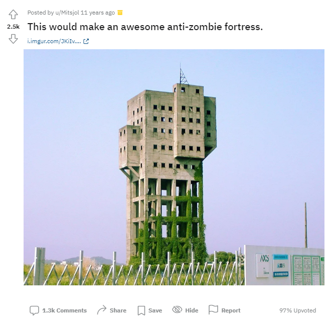 Abandoned places in Japan - the Reddit post that first referenced the Shime Winding Tower as a promising anti-zombie fortress