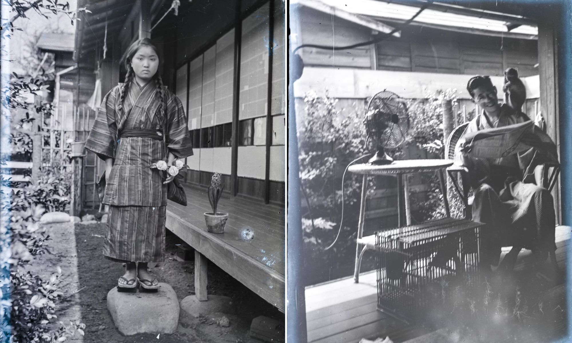 Abandoned places in Japan - Collage of glass plate negatives showing the Taisho Photographer's everyday life & possibly his daughter