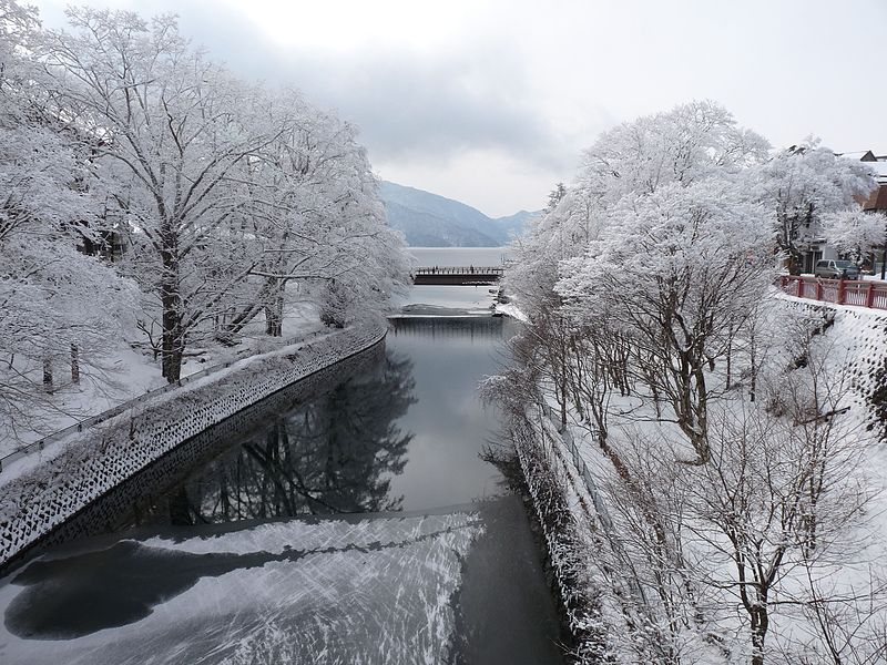 Cities in Japan to see snow - spot where the Daiya River flows into Lake Chuzenji
