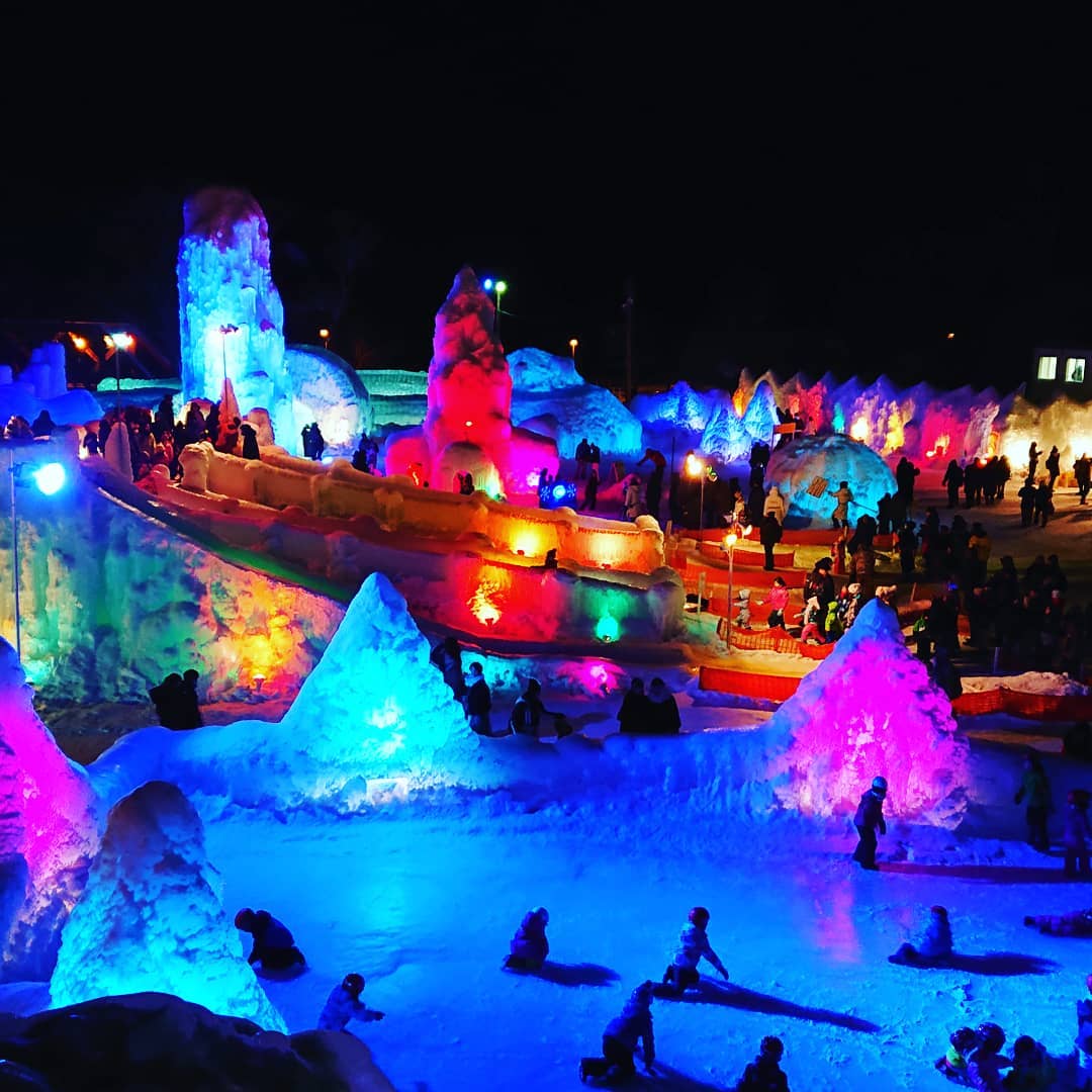 Cities in Japan to see snow - multiple structures lit up in LED lights at Odori Park during the Sapporo Winter Festival