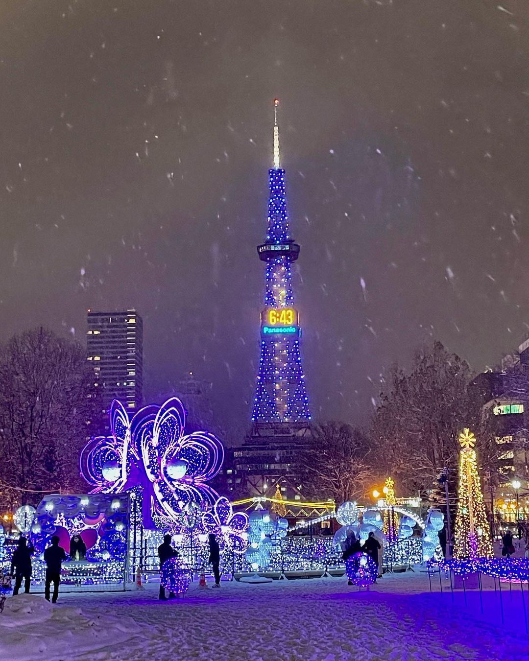 Cities in Japan to see snow - illuminated tower at Odori Park