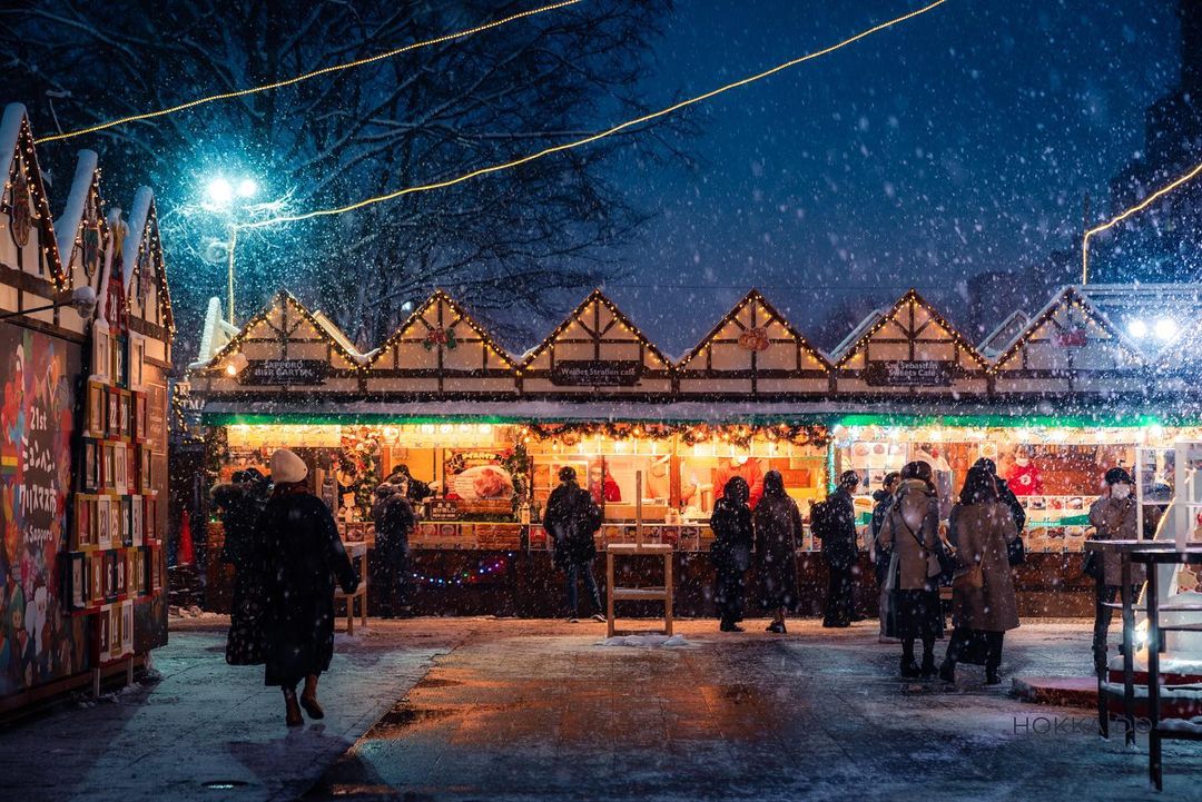 Cities in Japan to see snow - shops lined along the streets of Sapporo