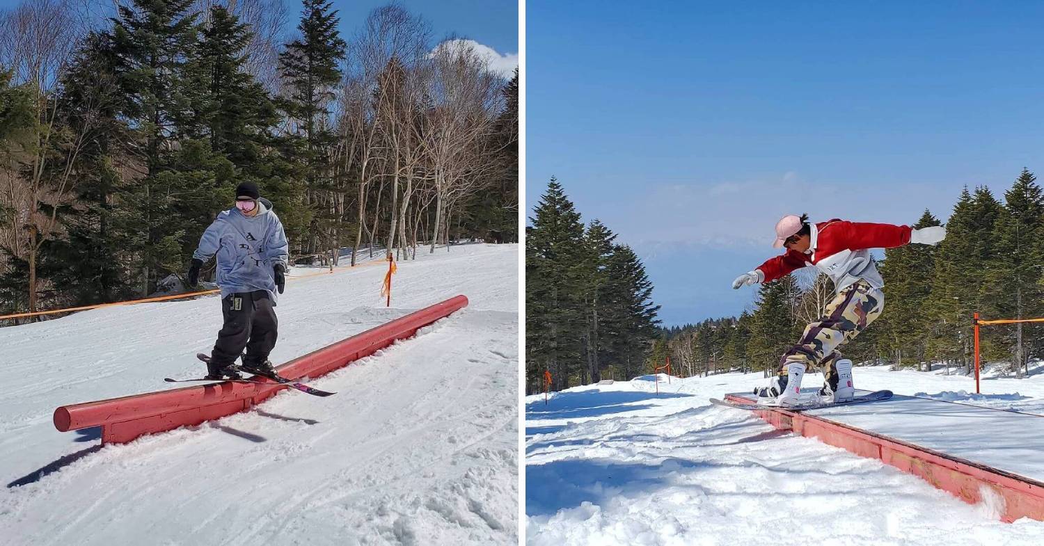 Japan ski resorts - collage of people skiing at Ryuoo Ski Park