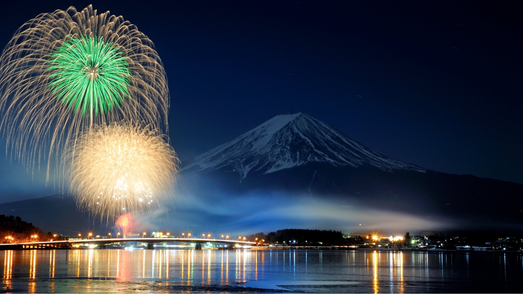 lakes in japan - fireworks